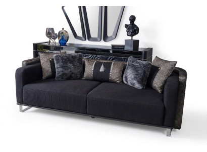 Trois places 240cm canapé noir de luxe Canapé Canapés Meubles Tissu Tissu Velours Ensemble de 3
