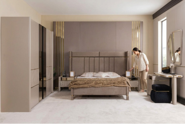 Ensemble de chambre à coucher Lit 2x Table de chevet Armoire Coiffeuse avec miroir 5 pièces neuf
