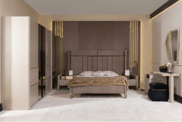 Ensemble de chambre à coucher Lit 2x Table de chevet Armoire Coiffeuse avec miroir 5 pièces neuf