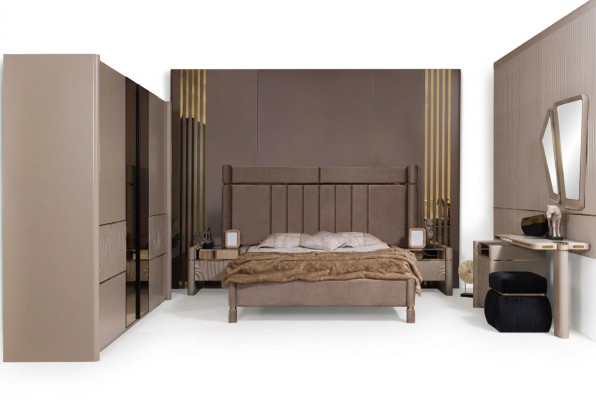 Ensemble de chambre à coucher Lit 2x Table de chevet Armoire Coiffeuse avec miroir 5 pièces neuf