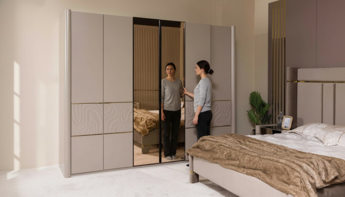 Armoire Armoire Mobilier de Chambre de Luxe Meubles Bois Taupe