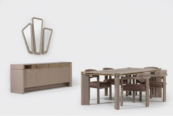 Ensemble de salle à manger de luxe Table à manger + 6 chaises Buffet avec 3 miroirs Ensemble de salle à manger.