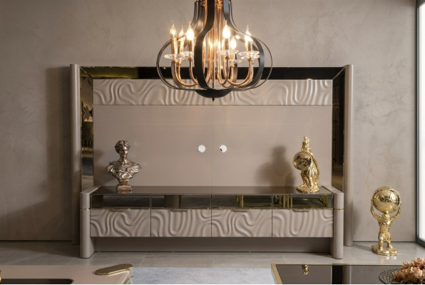 Unité murale de luxe armoire TV Meuble TV Beige Meuble de salon nouveau