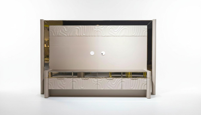Unité murale de luxe armoire TV Meuble TV Beige Meuble de salon nouveau