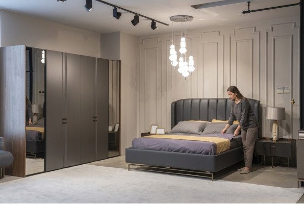 Ensemble de chambre à coucher Lit 2x Table de chevet Armoire Coiffeuse avec miroir 5 pièces