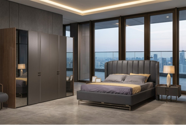 Ensemble de chambre à coucher Lit 2x Table de chevet Armoire Coiffeuse avec miroir 5 pièces