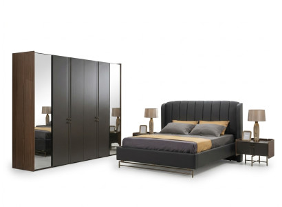 Ensemble de chambre à coucher Lit 2x Table de chevet Armoire Coiffeuse avec miroir 5 pièces
