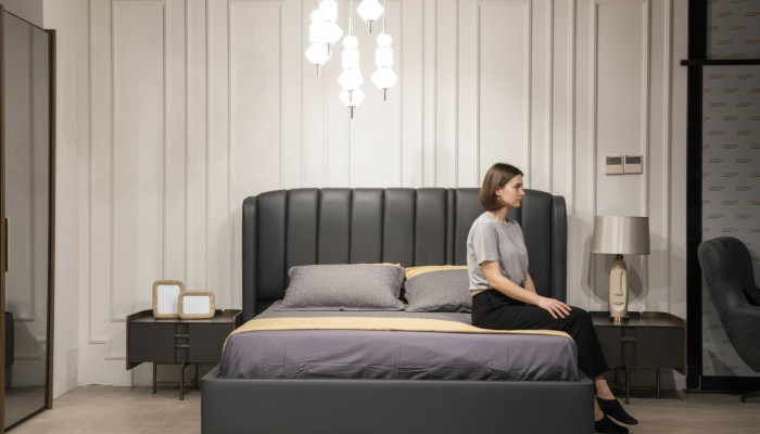 Ensemble de chambre moderne Lit + 2x Tables de chevet Mobilier Design 3 pièces UE