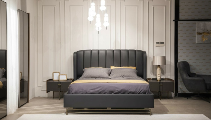 Ensemble de chambre moderne Lit + 2x Tables de chevet Mobilier Design 3 pièces UE