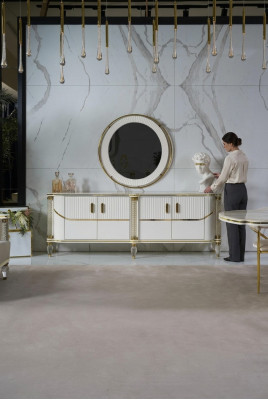 Bahut Armoire Meuble en bois de haute brillance Luxe Commode Bahut avec miroir de luxe