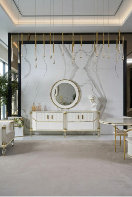 Bahut Armoire Meuble en bois de haute brillance Luxe Commode Bahut avec miroir de luxe