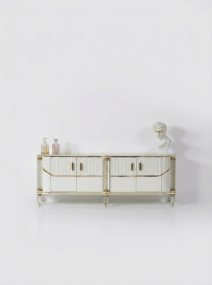 Bahut Armoire Meuble en bois de haute brillance Luxe Commode Bahut avec miroir de luxe