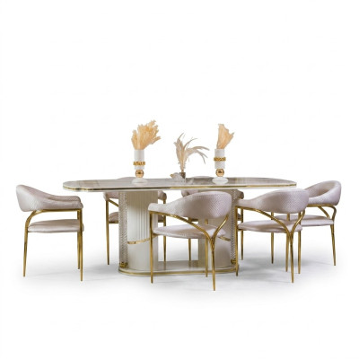 Ensemble de salle à manger Table à manger moderne + 6 chaises Table en bois chaises rembourrées 7 pièces. Groupe