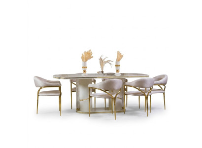 Ensemble de salle à manger Table à manger moderne + 6 chaises Table en bois chaises rembourrées 7 pièces. Groupe