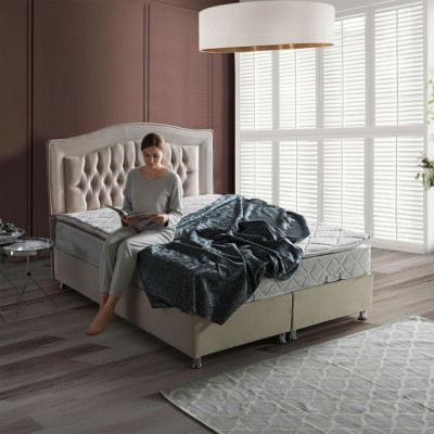 Conception de lit Lits Luxe Revêtement Beige Mobilier de chambre Argent Chesterfield