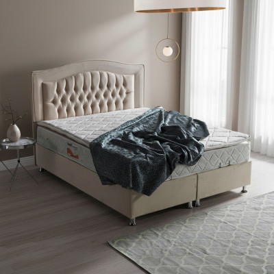 Conception de lit Lits Luxe Revêtement Beige Mobilier de chambre Argent Chesterfield