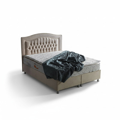 Conception de lit Lits Luxe Revêtement Beige Mobilier de chambre Argent Chesterfield