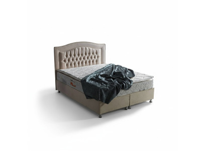 Conception de lit Lits Luxe Revêtement Beige Mobilier de chambre Argent Chesterfield