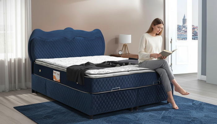 Conception de lit Lits de luxe Rembourrage bleu Mobilier de chambre à coucher de luxe Box Spring moderne