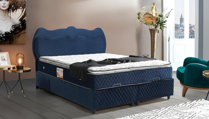 Conception de lit Lits de luxe Rembourrage bleu Mobilier de chambre à coucher de luxe Box Spring moderne