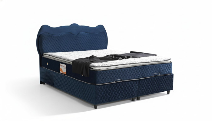 Conception de lit Lits de luxe Rembourrage bleu Mobilier de chambre à coucher de luxe Box Spring moderne