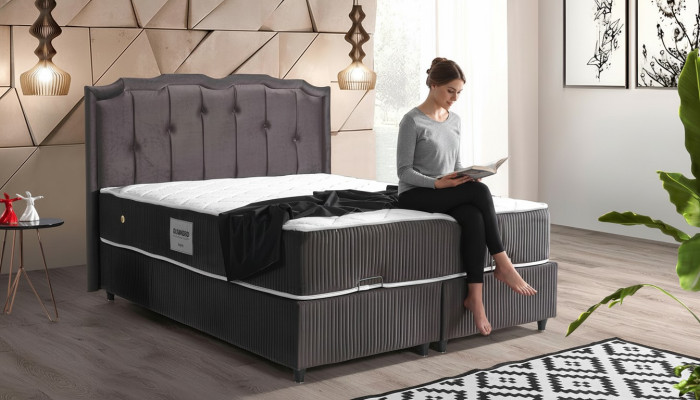 Conception de lit Lits Lit de luxe Rembourrage Mobilier de chambre Boxsping Marron 160x200