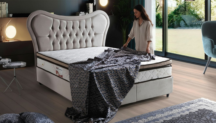 Design de lit Lits de luxe avec revêtement beige Mobilier de chambre Chesterfield 160x200