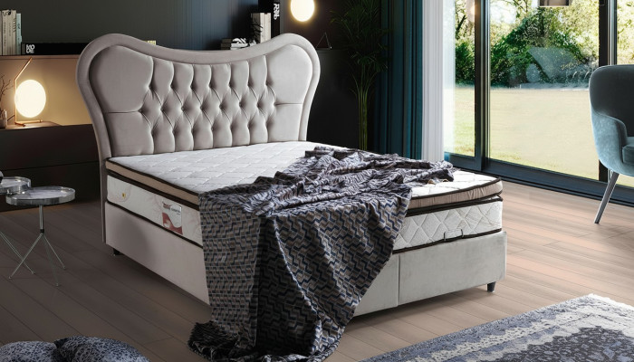 Design de lit Lits de luxe avec revêtement beige Mobilier de chambre Chesterfield 160x200