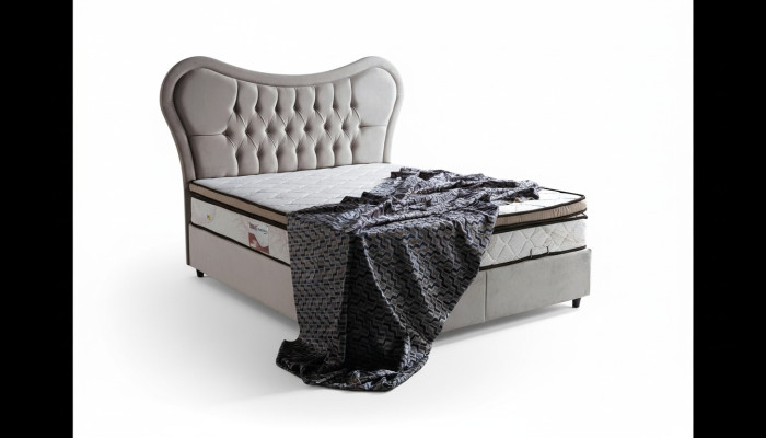Design de lit Lits de luxe avec revêtement beige Mobilier de chambre Chesterfield 160x200