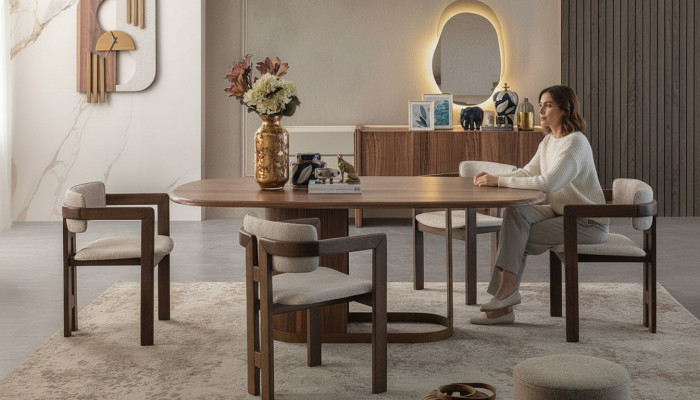 Ensemble de salle à manger luxueux : Table à manger + 6 chaises + Buffet + Miroir 9 pièces Modernes