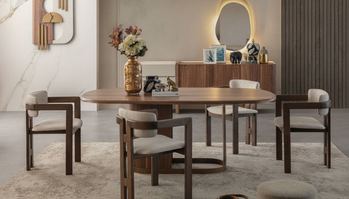 Ensemble de salle à manger luxueux : Table à manger + 6 chaises + Buffet + Miroir 9 pièces Modernes