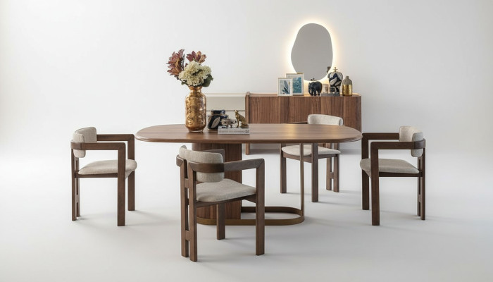 Ensemble de salle à manger luxueux : Table à manger + 6 chaises + Buffet + Miroir 9 pièces Modernes