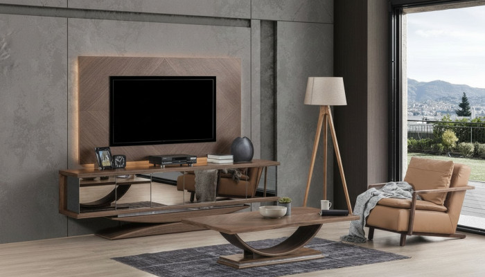 Meuble mural en bois moderne Étagère Style de salon Armoire Meuble de télévision avec cadre de télévision