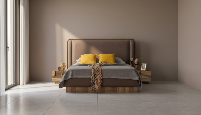 Jeu de chambre moderne Lit + 2 tables de chevet Mobilier design neuf 3 pièces.