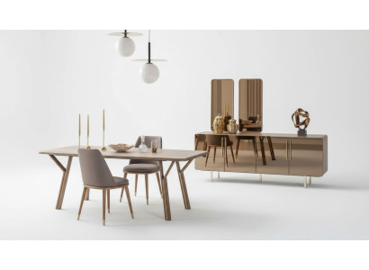 Ensemble de salle à manger 6x chaises + table à manger + buffet + ensemble de miroirs Salle à manger Designer neuf