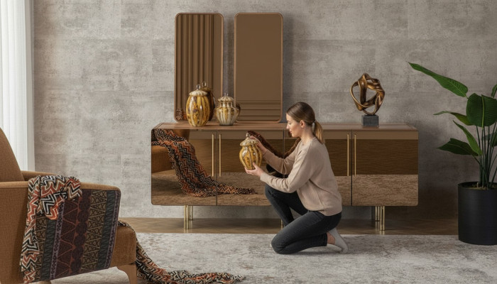 Buffet avec 2x miroirs Buffet de luxe Suite Commode Commodes en bois Commodes modernes