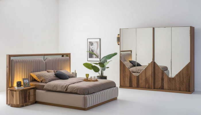 Ensemble de chambre de luxe Lit + 2 tables de chevet + Armoire Moderne Complet