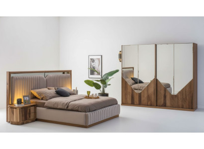 Ensemble de chambre de luxe Lit + 2 tables de chevet + Armoire Moderne Complet