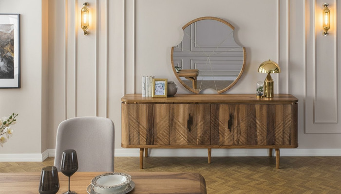 Buffet miroir Salon Designer Luxueux Commodes Modernes Marron neuf