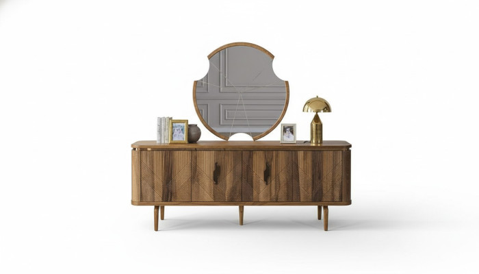 Buffet miroir Salon Designer Luxueux Commodes Modernes Marron neuf