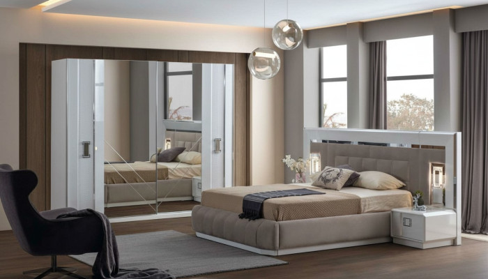 Chambre Ensemble complet Lit 2x Table de chevet Armoire nouveau Design 4 pcs.
