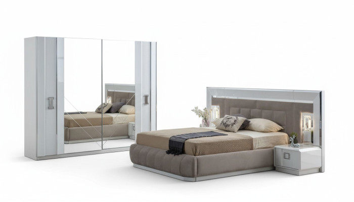 Chambre Ensemble complet Lit 2x Table de chevet Armoire nouveau Design 4 pcs.