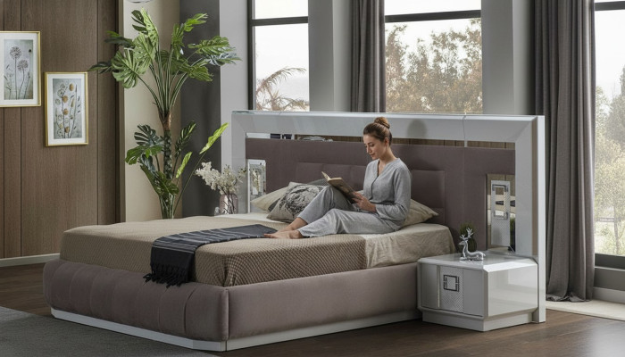 Ensemble de chambre à coucher de luxe Lit complet 2x Table de chevet Mobilier moderne 3 pièces neuf