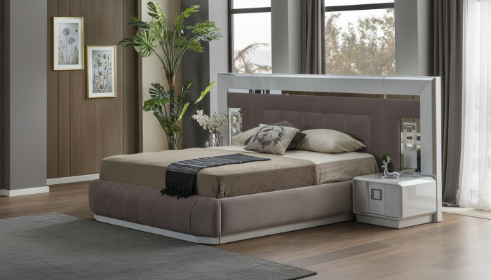 Ensemble de chambre à coucher de luxe Lit complet 2x Table de chevet Mobilier moderne 3 pièces neuf