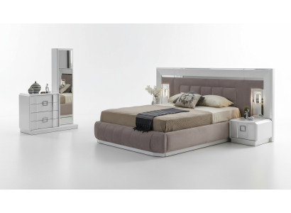 Ensemble chambre moderne Lit + 2 tables de chevet + Commode avec miroir Nouveau de luxe