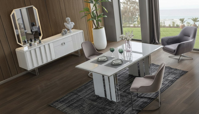Ensemble de salle à manger de luxe Table à manger + 6x Chaises + Bahut avec Miroir Moderne Complet