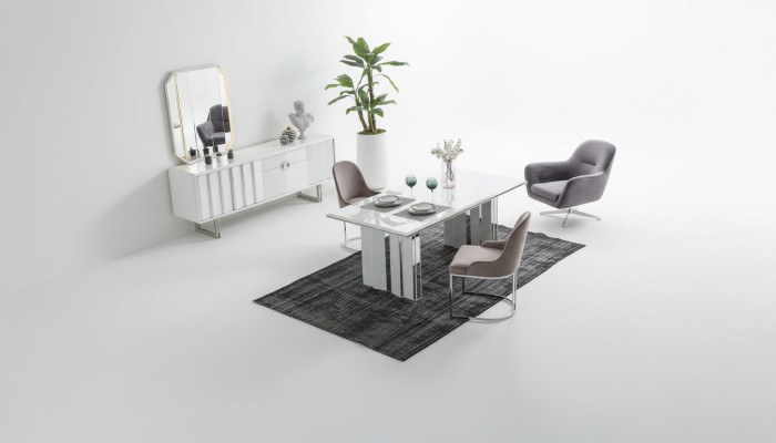 Ensemble de salle à manger de luxe Table à manger + 6x Chaises + Bahut avec Miroir Moderne Complet