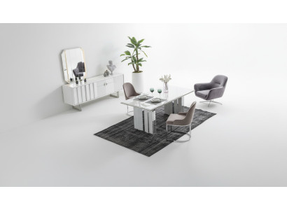 Ensemble de salle à manger de luxe Table à manger + 6x Chaises + Bahut avec Miroir Moderne Complet