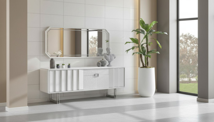 Groupe Buffet Miroir Commode Armoires Mobilier en bois Blanc Salon