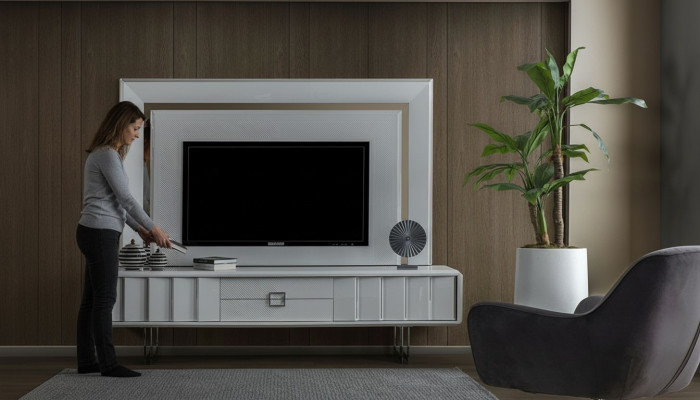 Unité murale de luxe Salon TV Cadre Meuble télé Mur Armoire Moderne